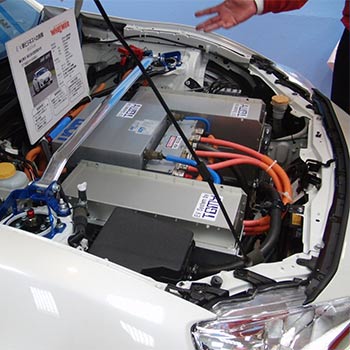 White car with an electric vehicle battery