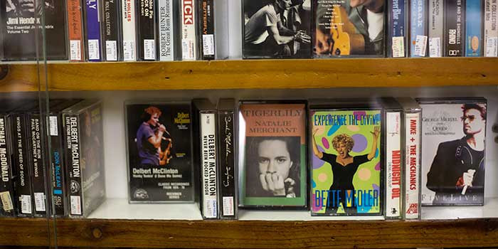 donated vhs tapes in a library