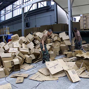 Boxes being packed in a recycling center