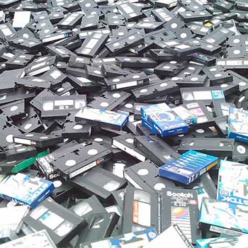 A pile of VHS tapes that will be recycled